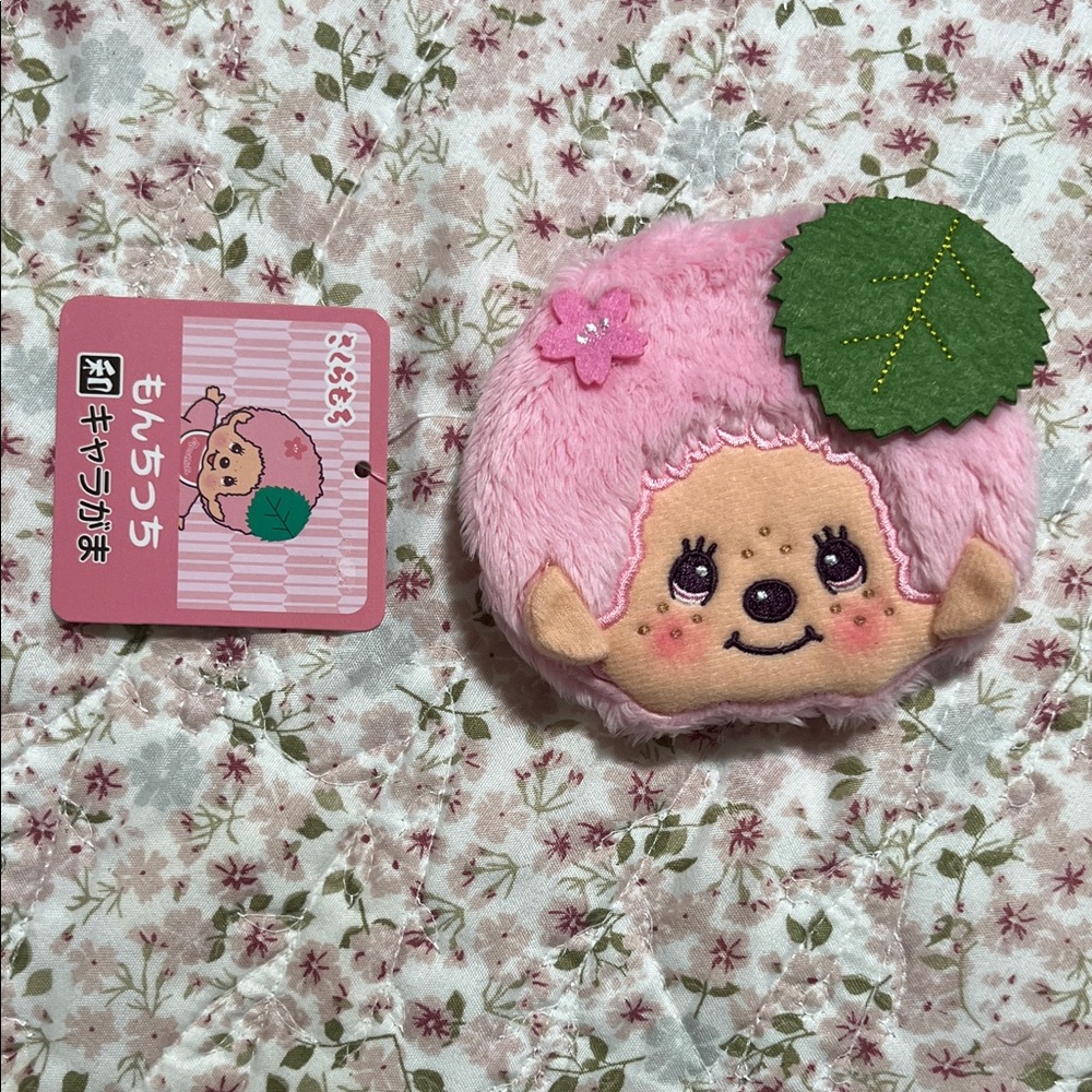 Sakura Monchhichi Character Coin Pouch with Sakura Leaf Accent